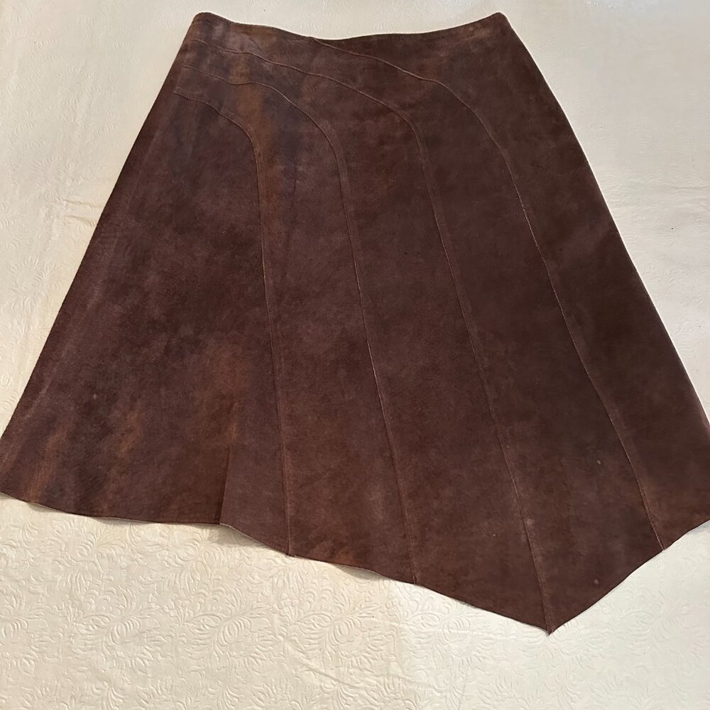 Brown Suede A-Line Skirt - Classic Flared Style